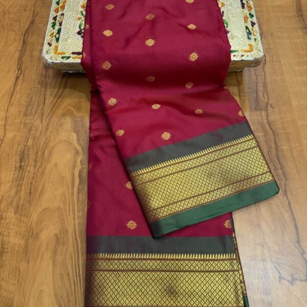 Kadiyal Paithani | Rich maroon / Deep ruby-red